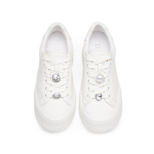 Beige Leather Detachable Accessories Sneakers