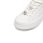 Load image into Gallery viewer, Beige Leather Detachable Accessories Sneakers
