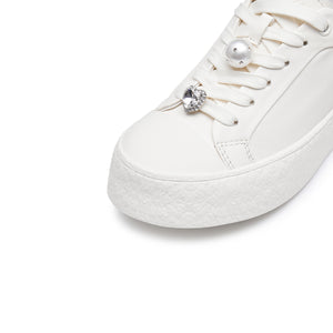 Beige Leather Detachable Accessories Sneakers