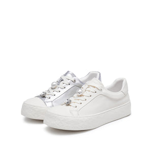 Beige Leather Detachable Accessories Sneakers