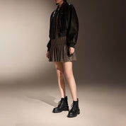 Black Lace-Up Knitted Platform Combat Boots