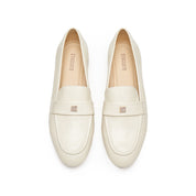 Beige Embossed Minimal Loafers With Golden Square