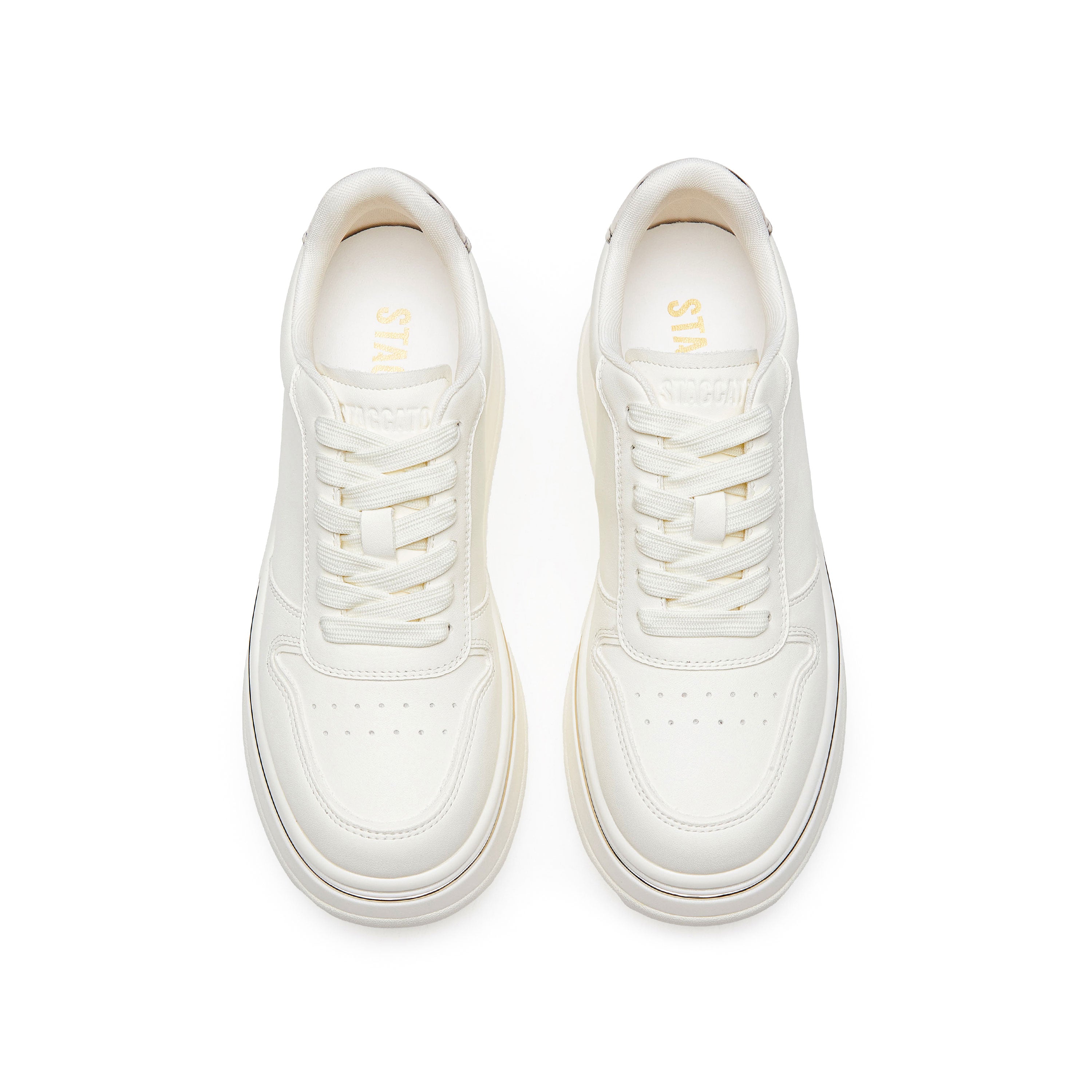 Beige Golden Line Platform Leather Sneakers