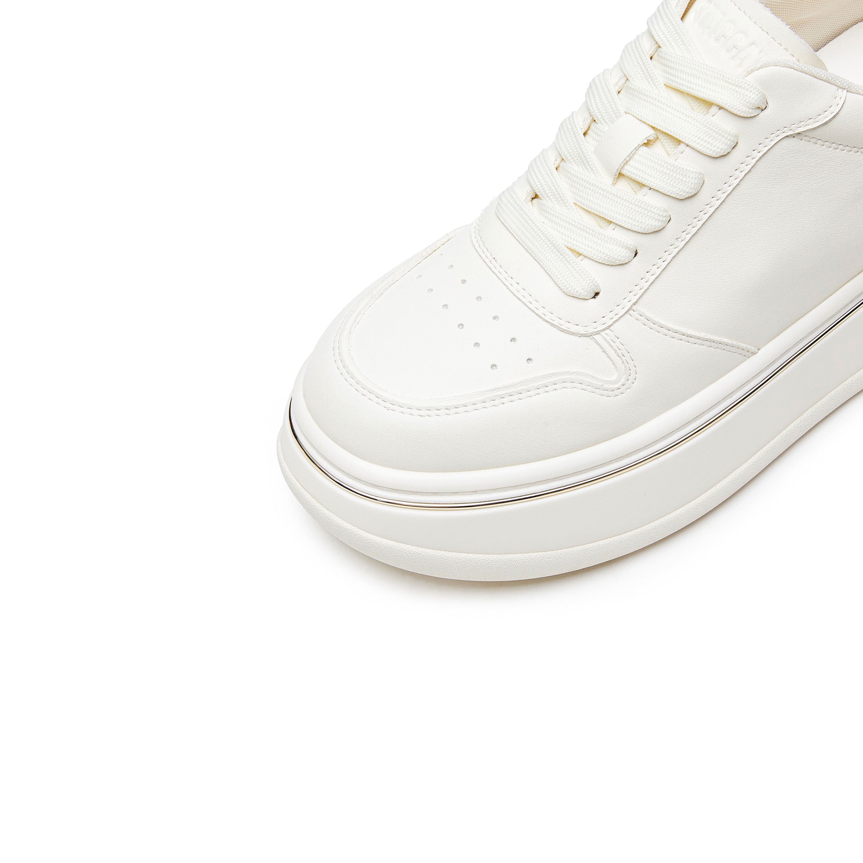 Beige Golden Line Platform Leather Sneakers