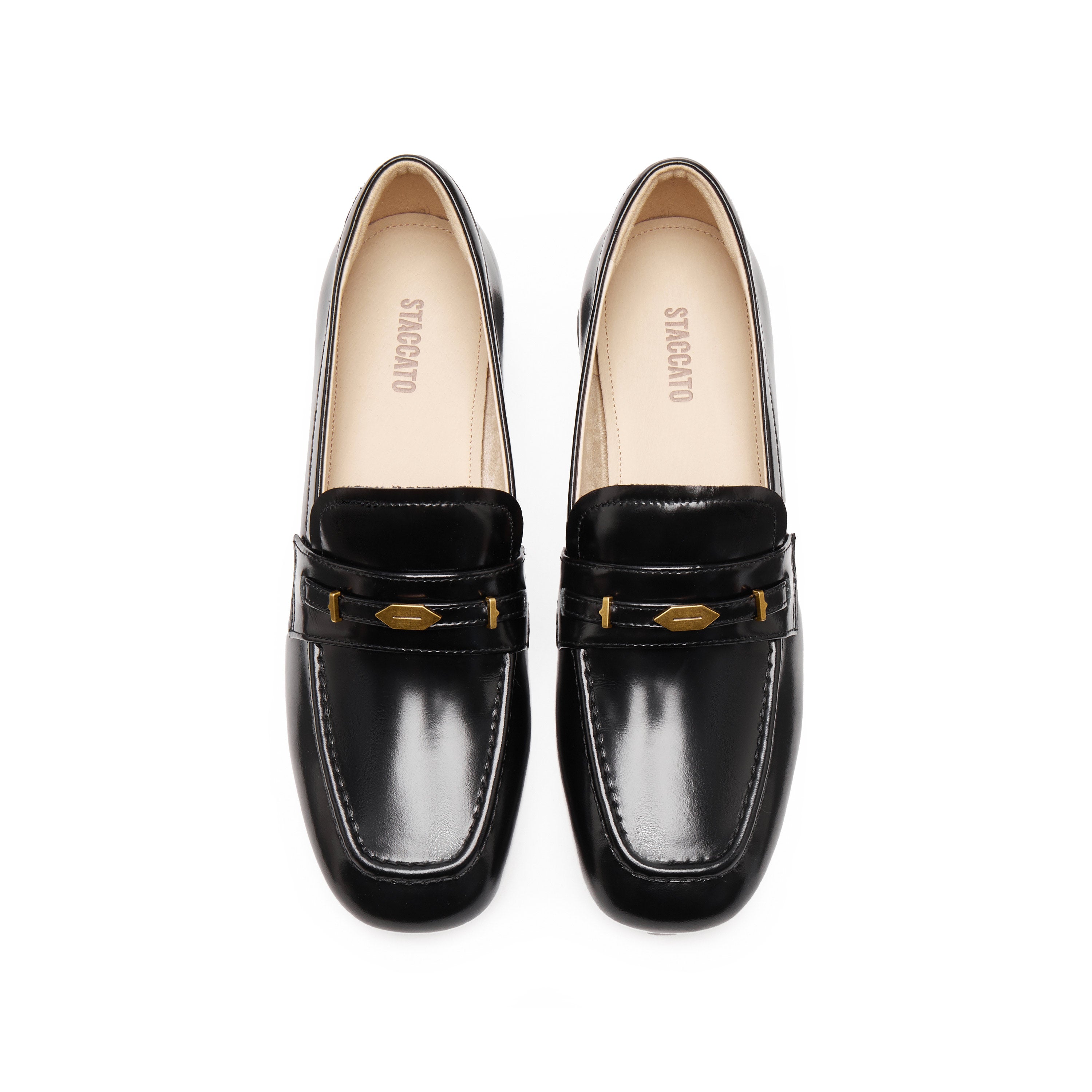 Black Signature Golden Leaf Leather Loafers