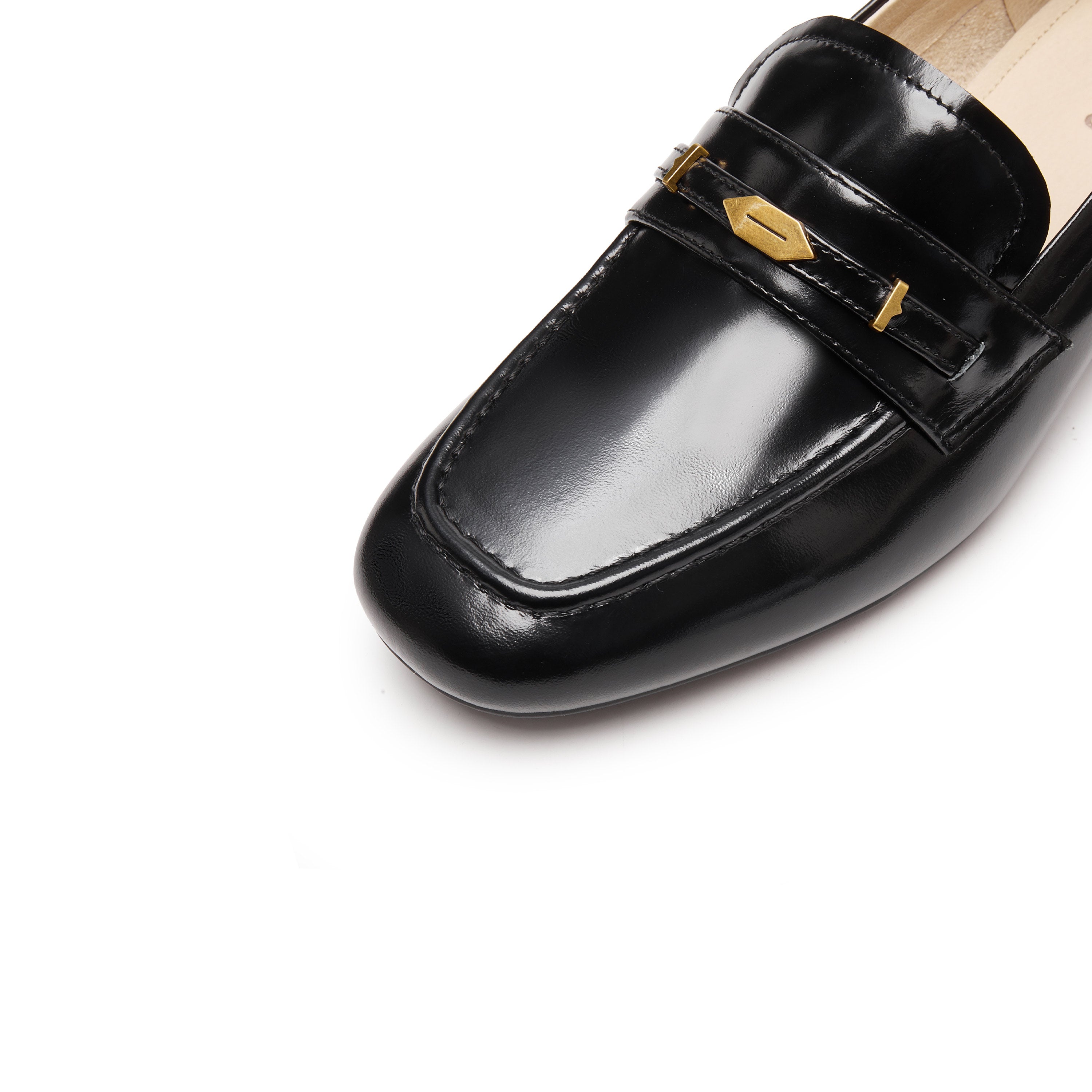 Black Signature Golden Leaf Leather Loafers