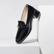 Black Signature Golden Leaf Leather Loafers