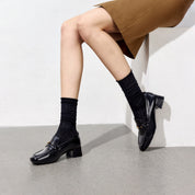 Black Signature Golden Leaf Leather Loafers