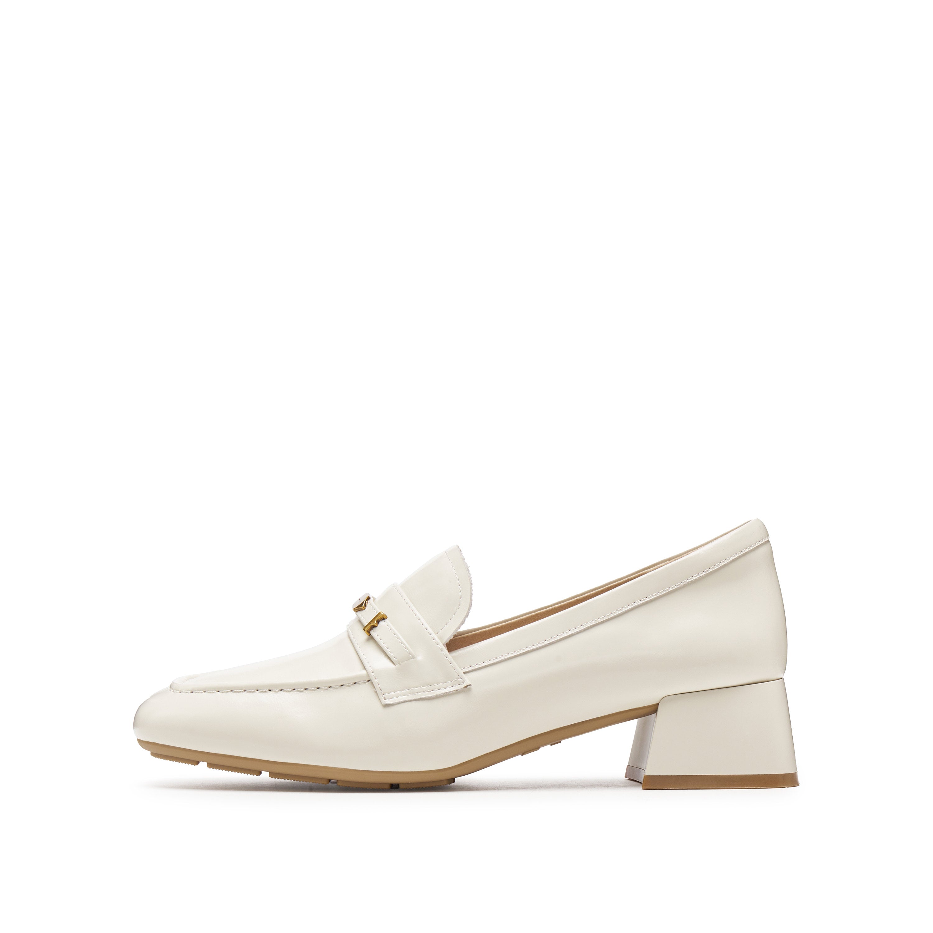 White Signature Golden Leaf Leather Loafers