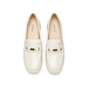 White Signature Golden Leaf Leather Loafers