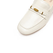 White Signature Golden Leaf Leather Loafers