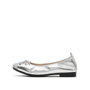 Silvery Bow Suede-Toe Cap Ballerina Flats
