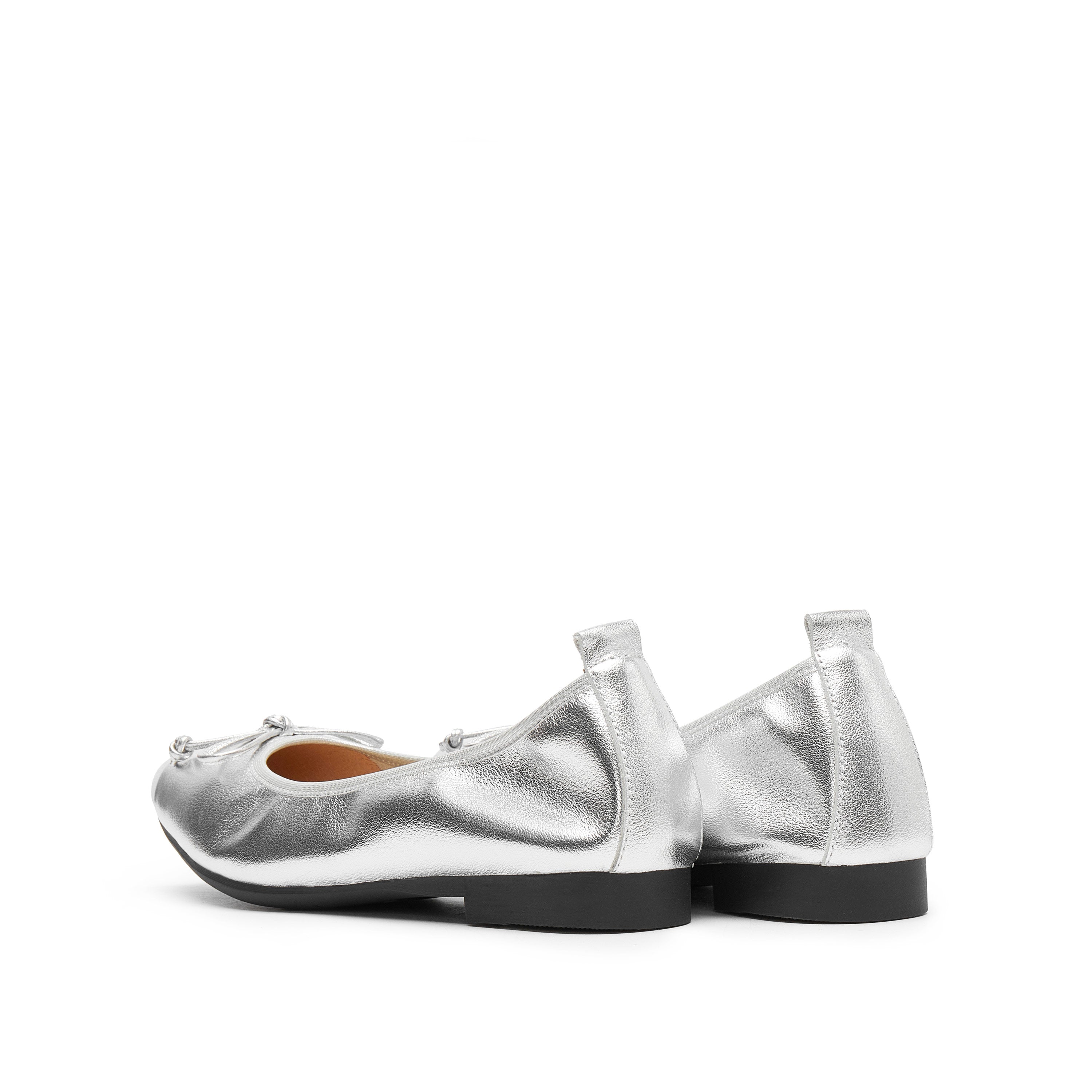 Silvery Bow Suede-Toe Cap Ballerina Flats