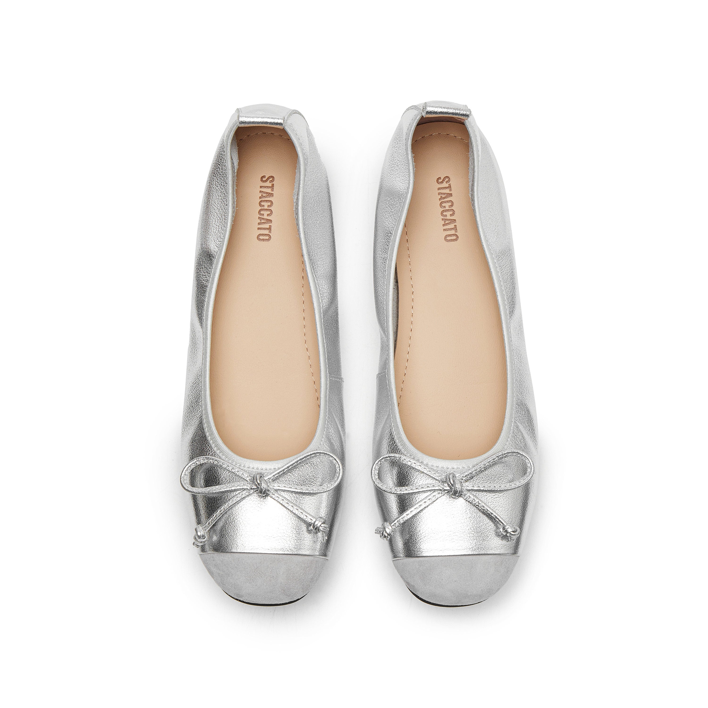 Silvery Bow Suede-Toe Cap Ballerina Flats