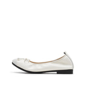 Beige Bow Suede-Toe Cap Ballerina Flats