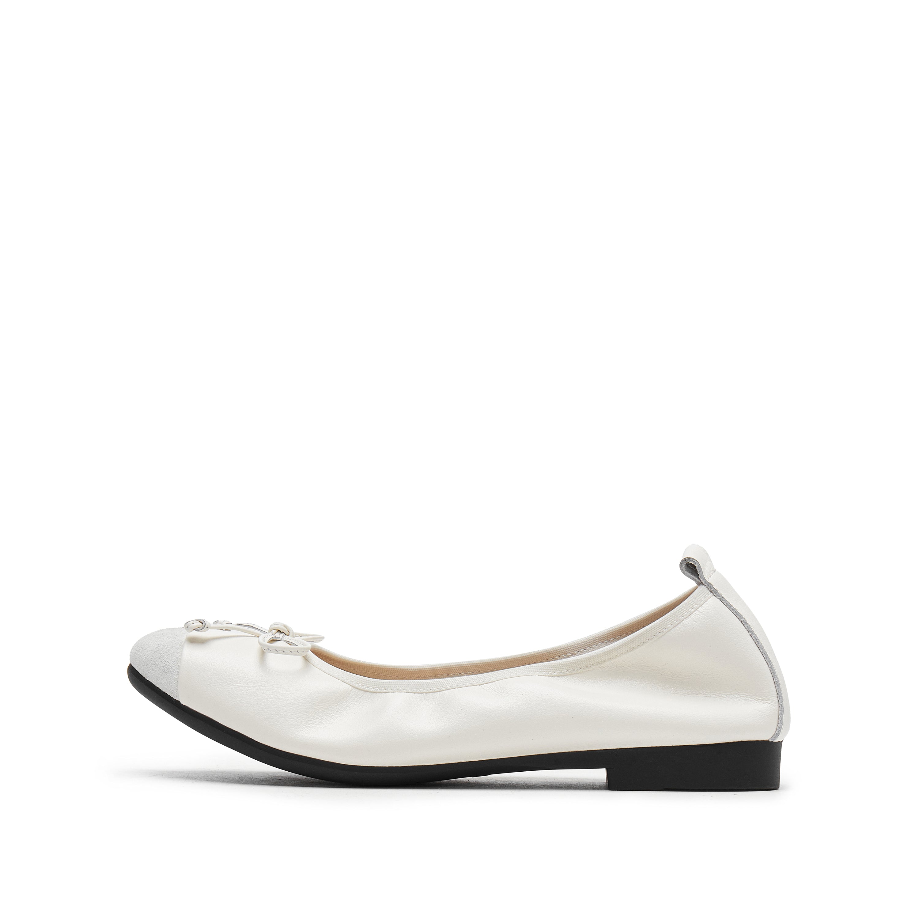 Beige Bow Suede-Toe Cap Ballerina Flats