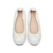 Beige Bow Suede-Toe Cap Ballerina Flats