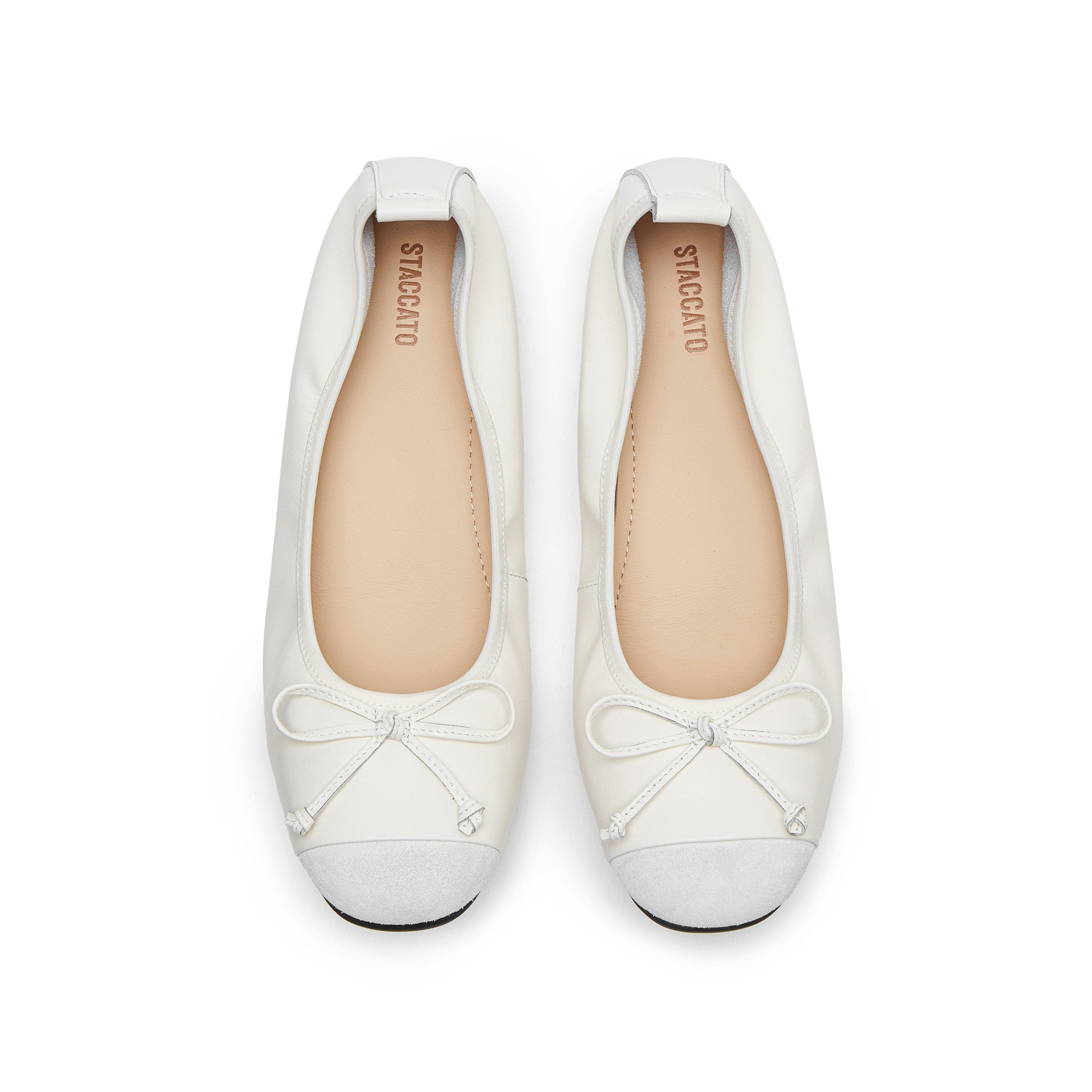 Beige Bow Suede-Toe Cap Ballerina Flats