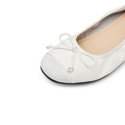 Beige Bow Suede-Toe Cap Ballerina Flats