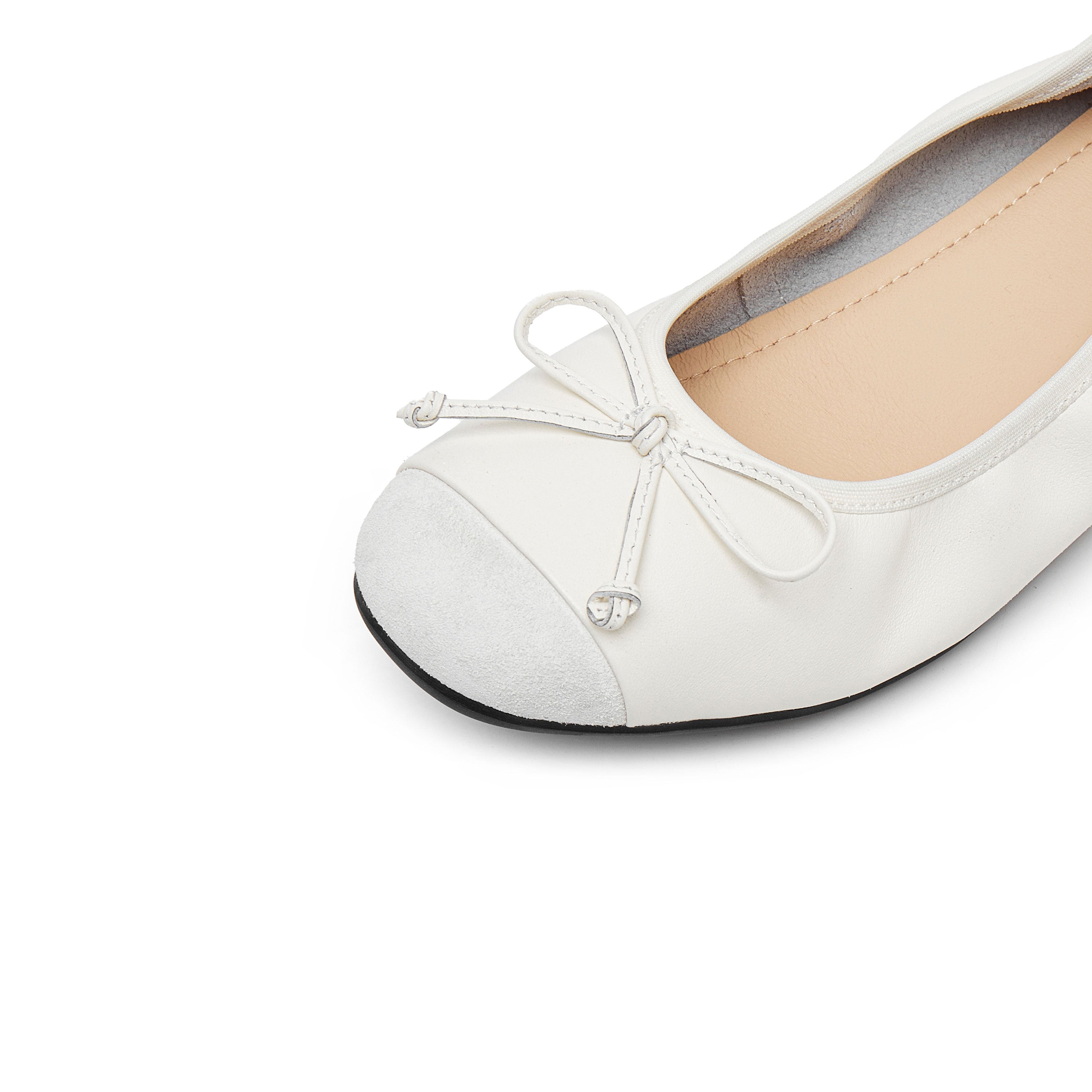 Beige Bow Suede-Toe Cap Ballerina Flats