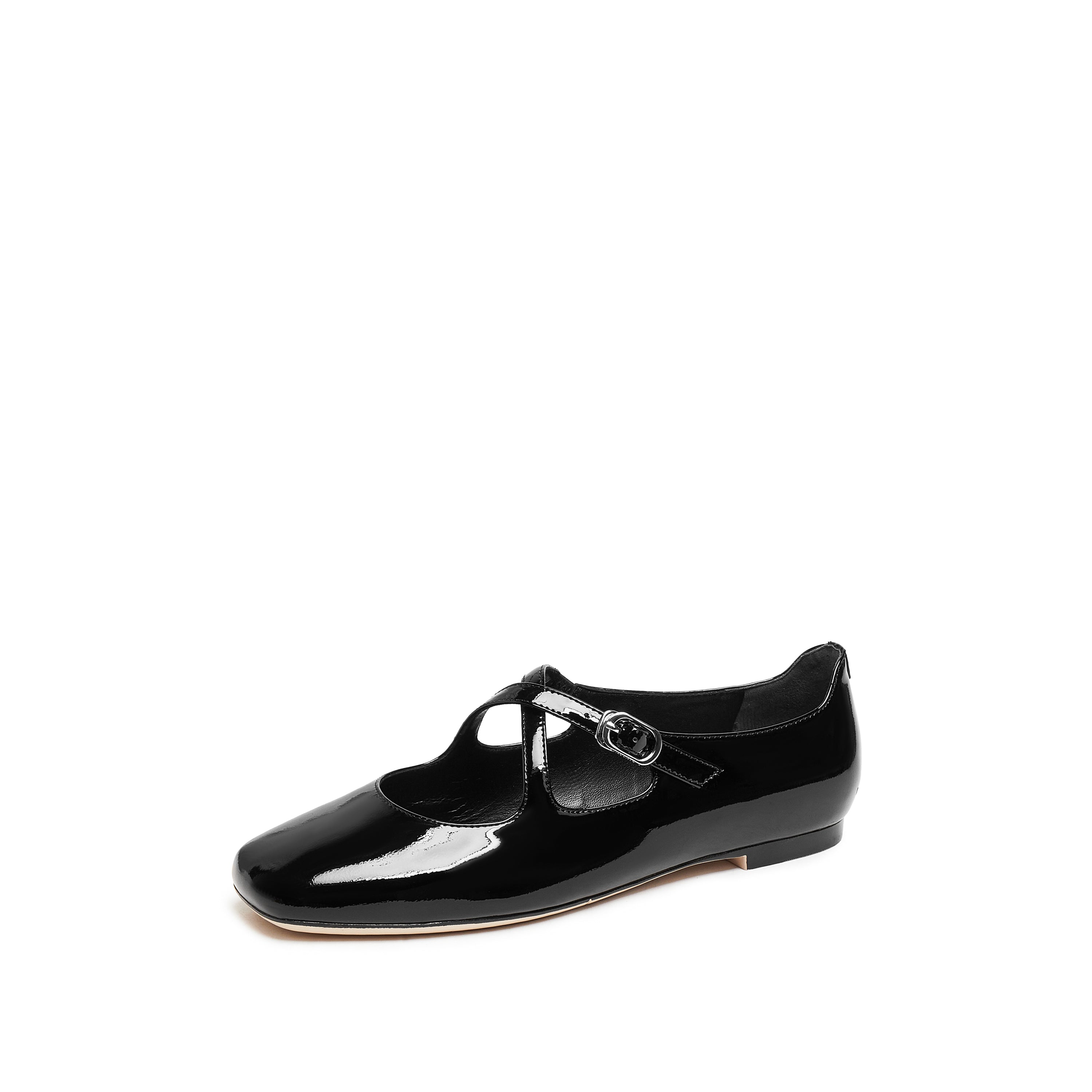 Black Patent Cross Strap Ballerina Flats