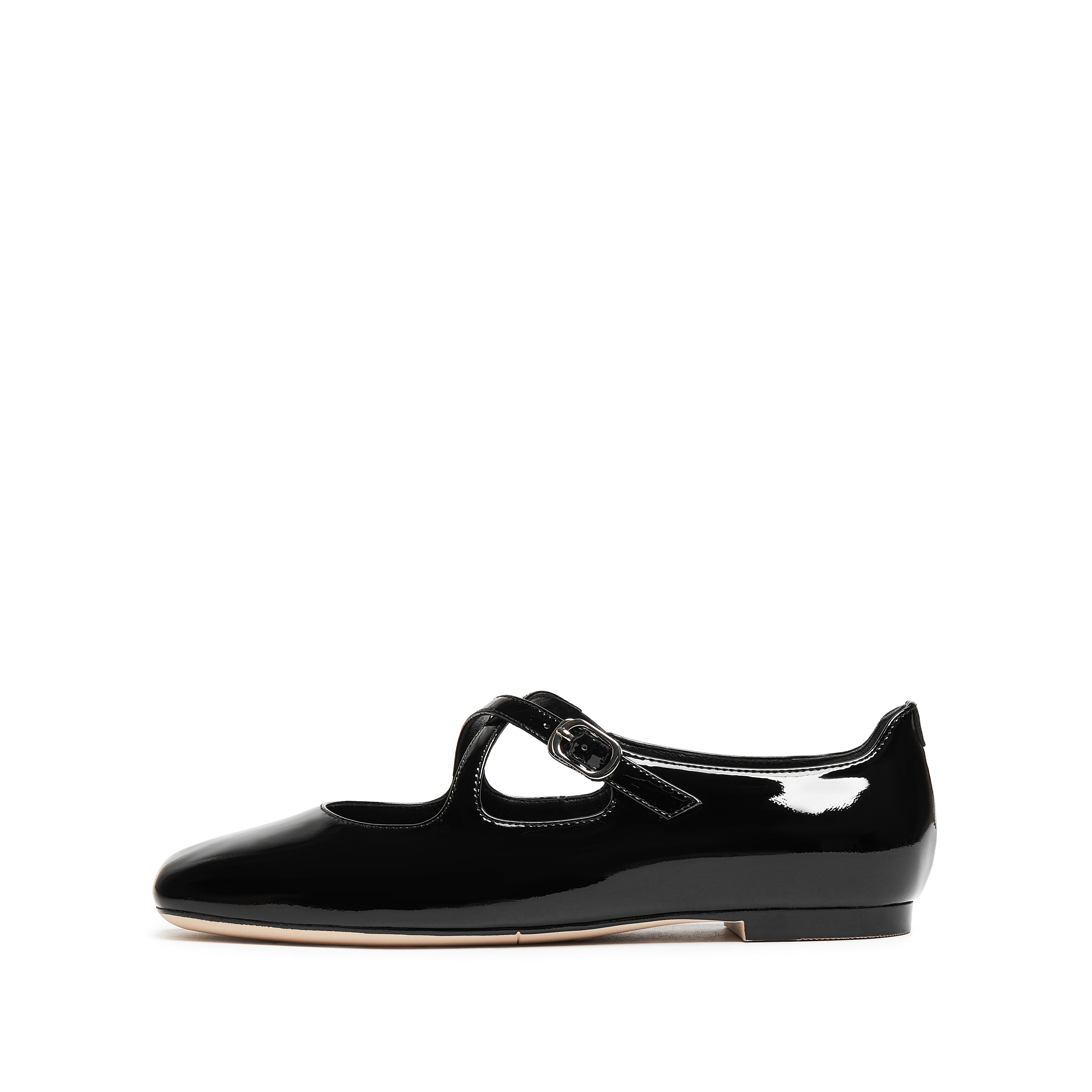 Black Patent Cross Strap Ballerina Flats