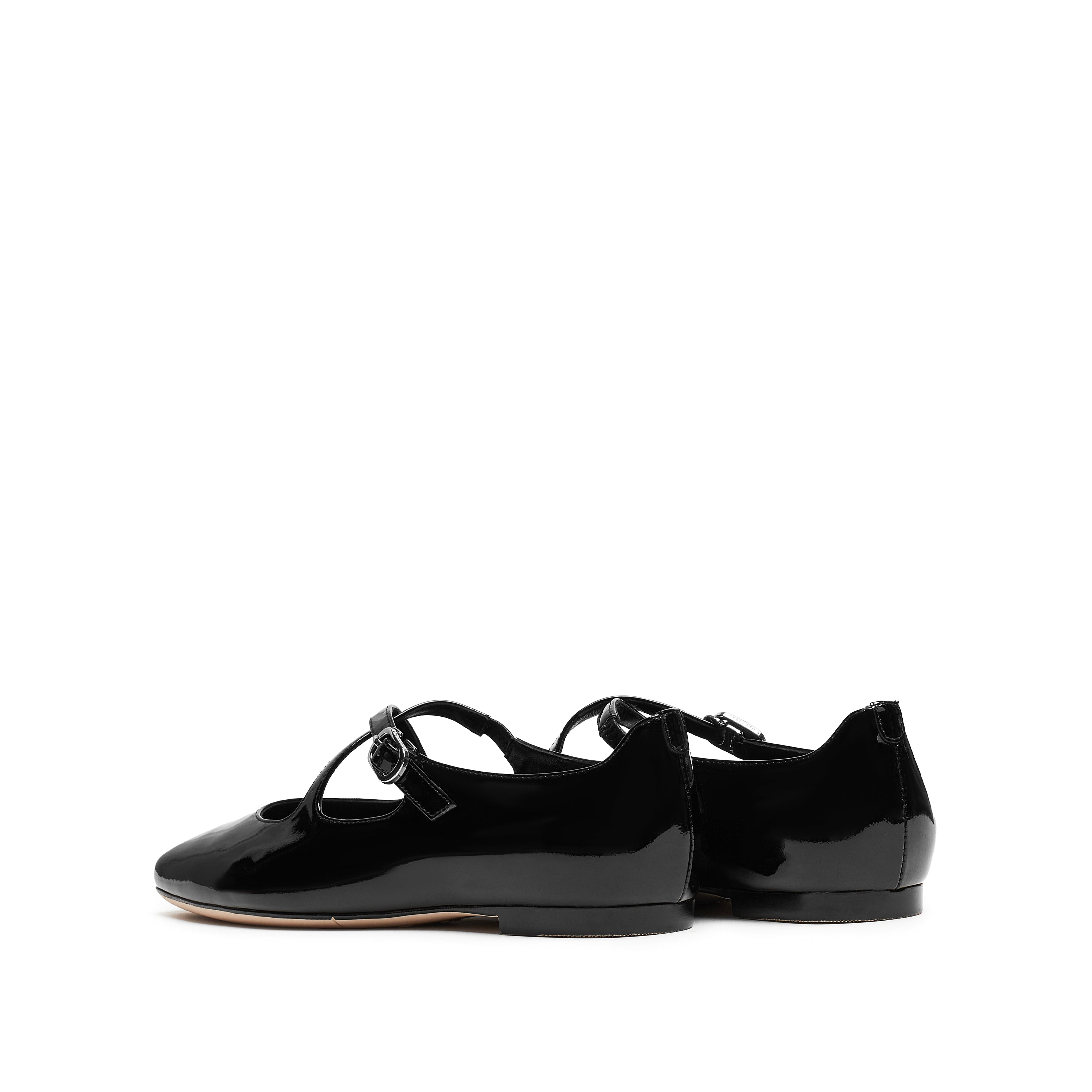 Black Patent Cross Strap Ballerina Flats