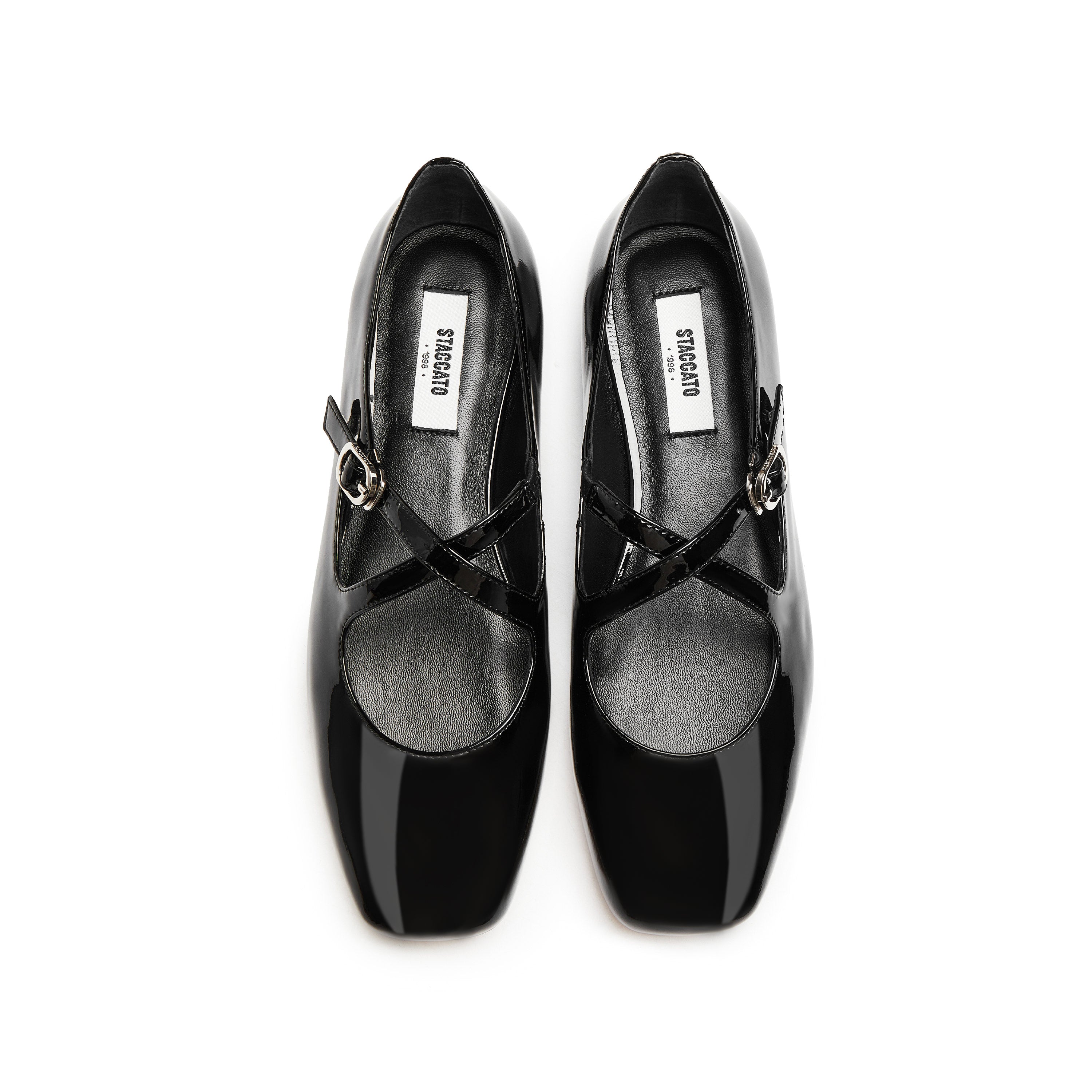 Black Patent Cross Strap Ballerina Flats