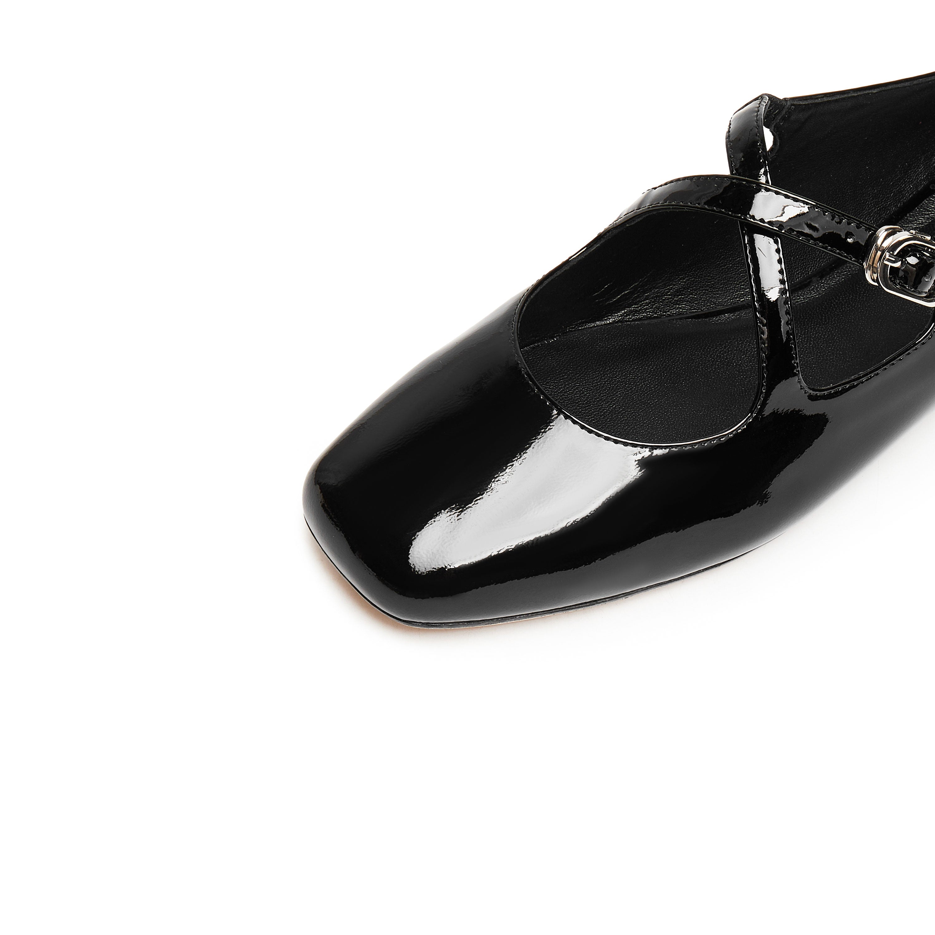 Black Patent Cross Strap Ballerina Flats