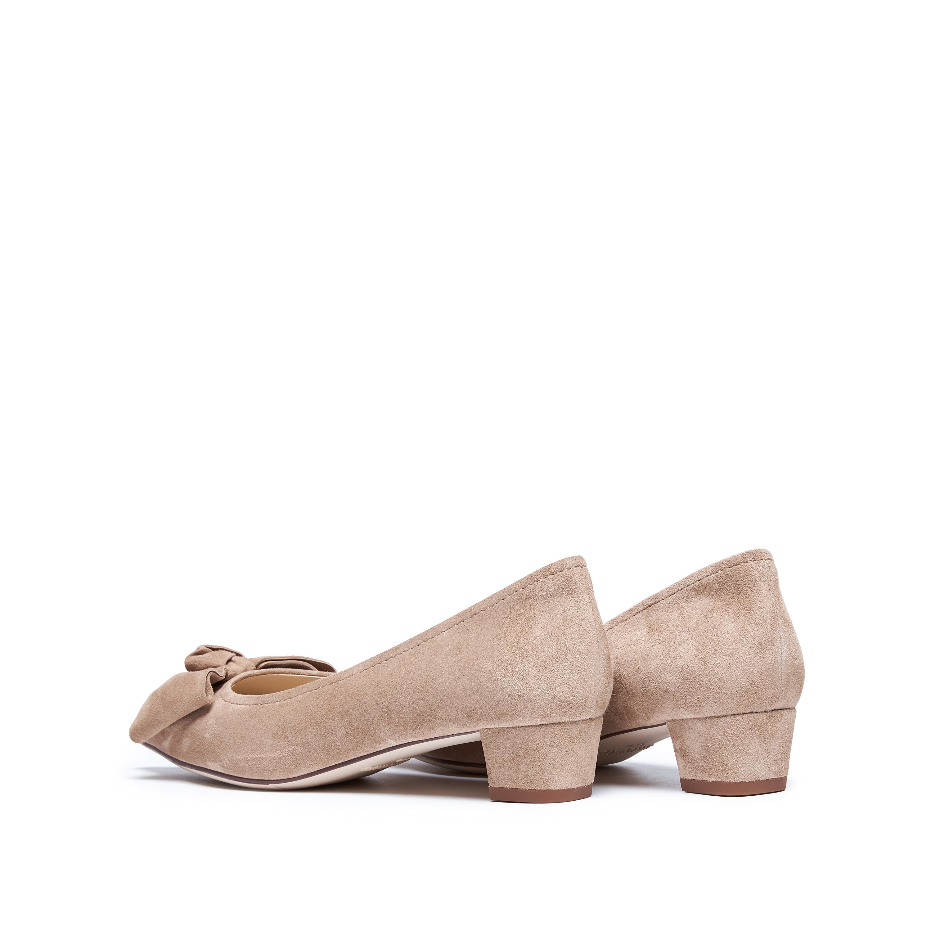 Taupe Suede Bow Pointed Heeled Pumps