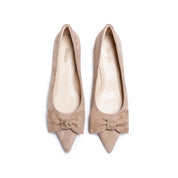 Taupe Suede Bow Pointed Heeled Pumps