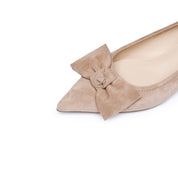 Taupe Suede Bow Pointed Heeled Pumps