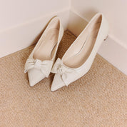 Taupe Suede Bow Pointed Heeled Pumps