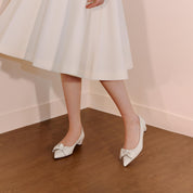 Taupe Suede Bow Pointed Heeled Pumps