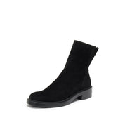 Black Kid Suede Leather Flat Ankle Boots