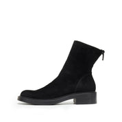 Black Kid Suede Leather Flat Ankle Boots