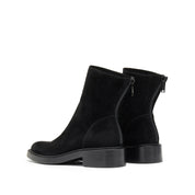 Black Kid Suede Leather Flat Ankle Boots