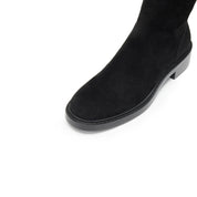 Black Kid Suede Leather Flat Ankle Boots