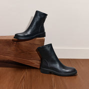 Black Kid Suede Leather Flat Ankle Boots