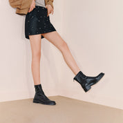 Black Kid Suede Leather Flat Ankle Boots