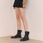 Black Kid Suede Leather Flat Ankle Boots