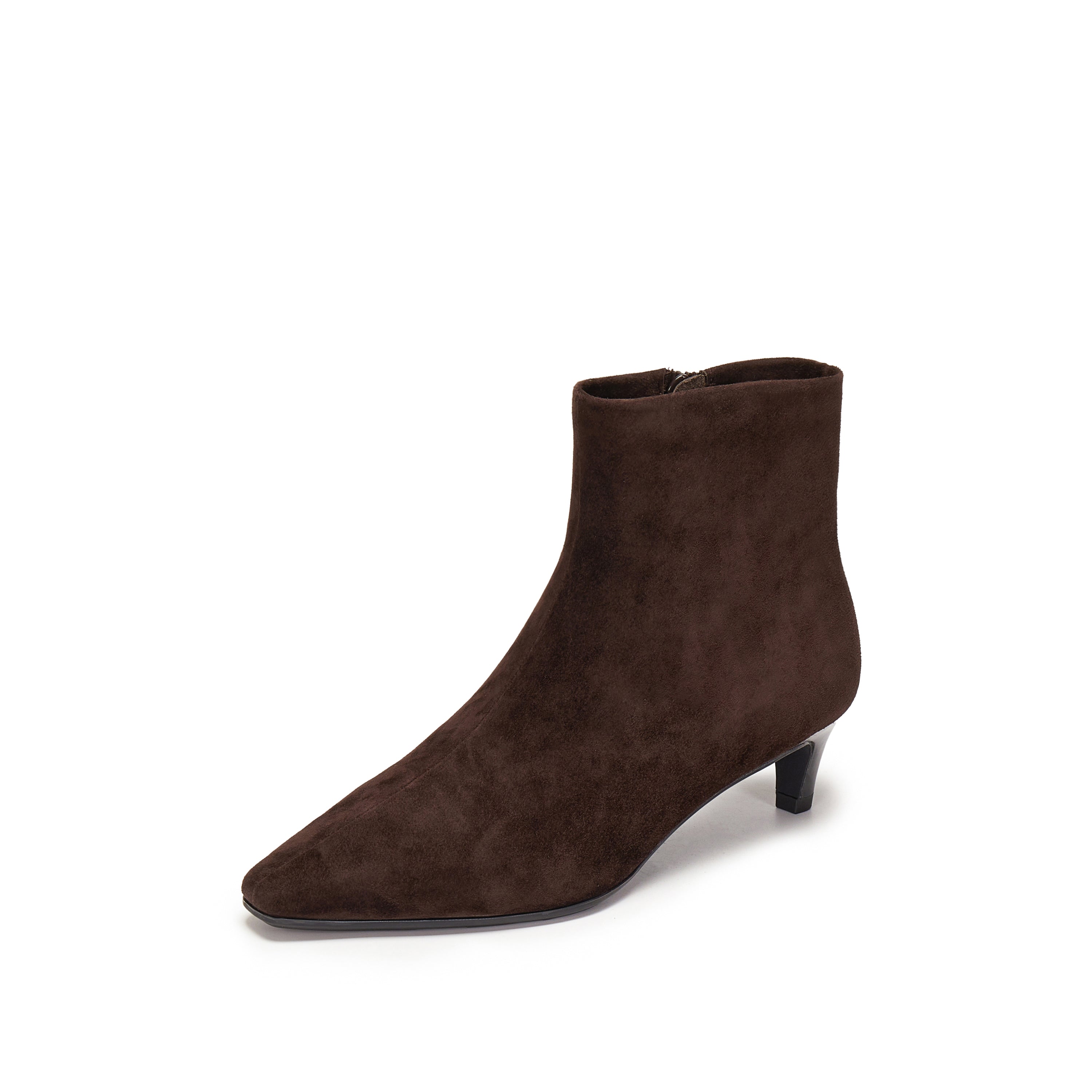 Dark Brown Suede Pointy Heeled Ankle Boots