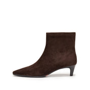 Dark Brown Suede Pointy Heeled Ankle Boots