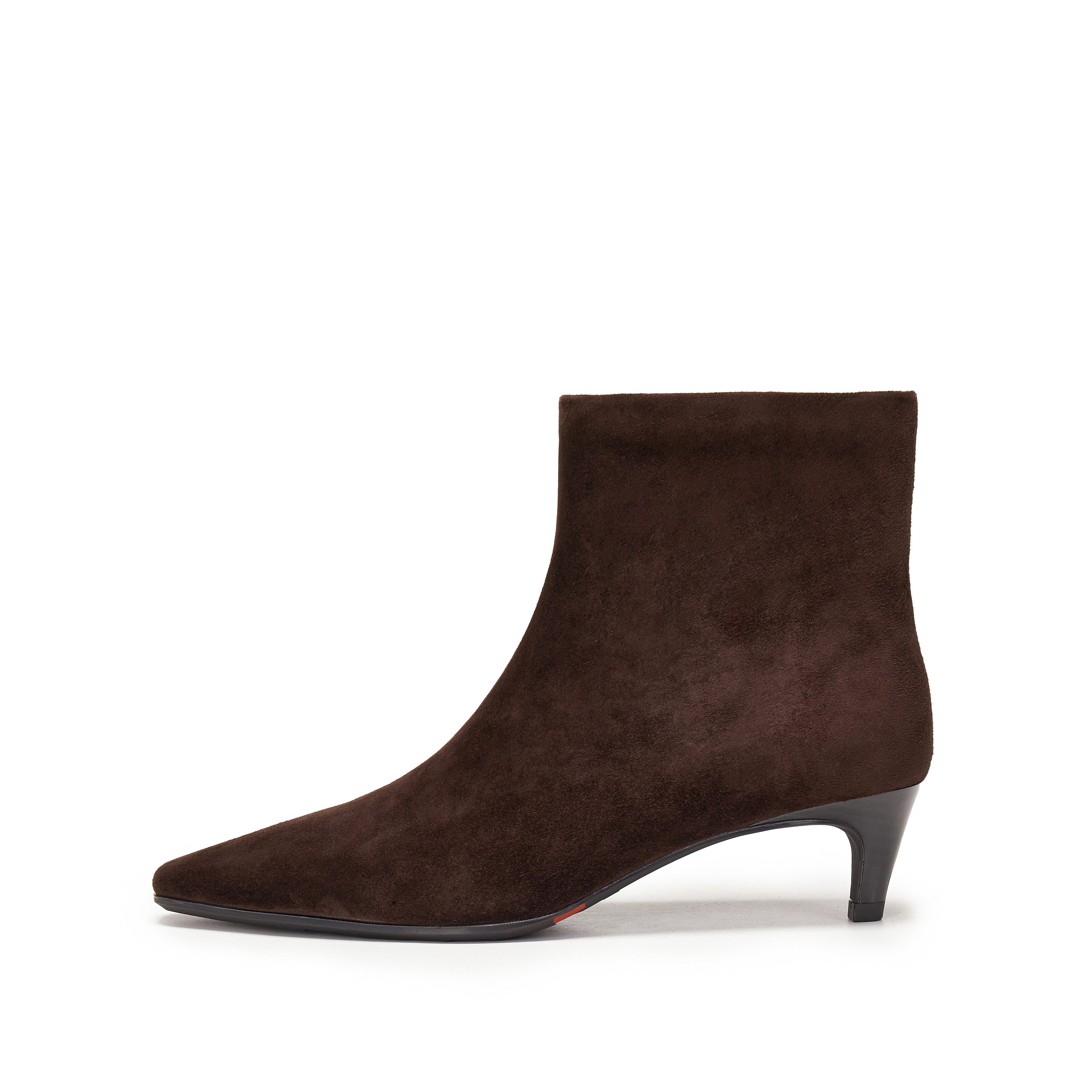 Dark Brown Suede Pointy Heeled Ankle Boots