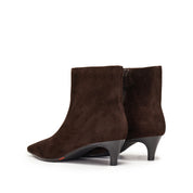 Dark Brown Suede Pointy Heeled Ankle Boots