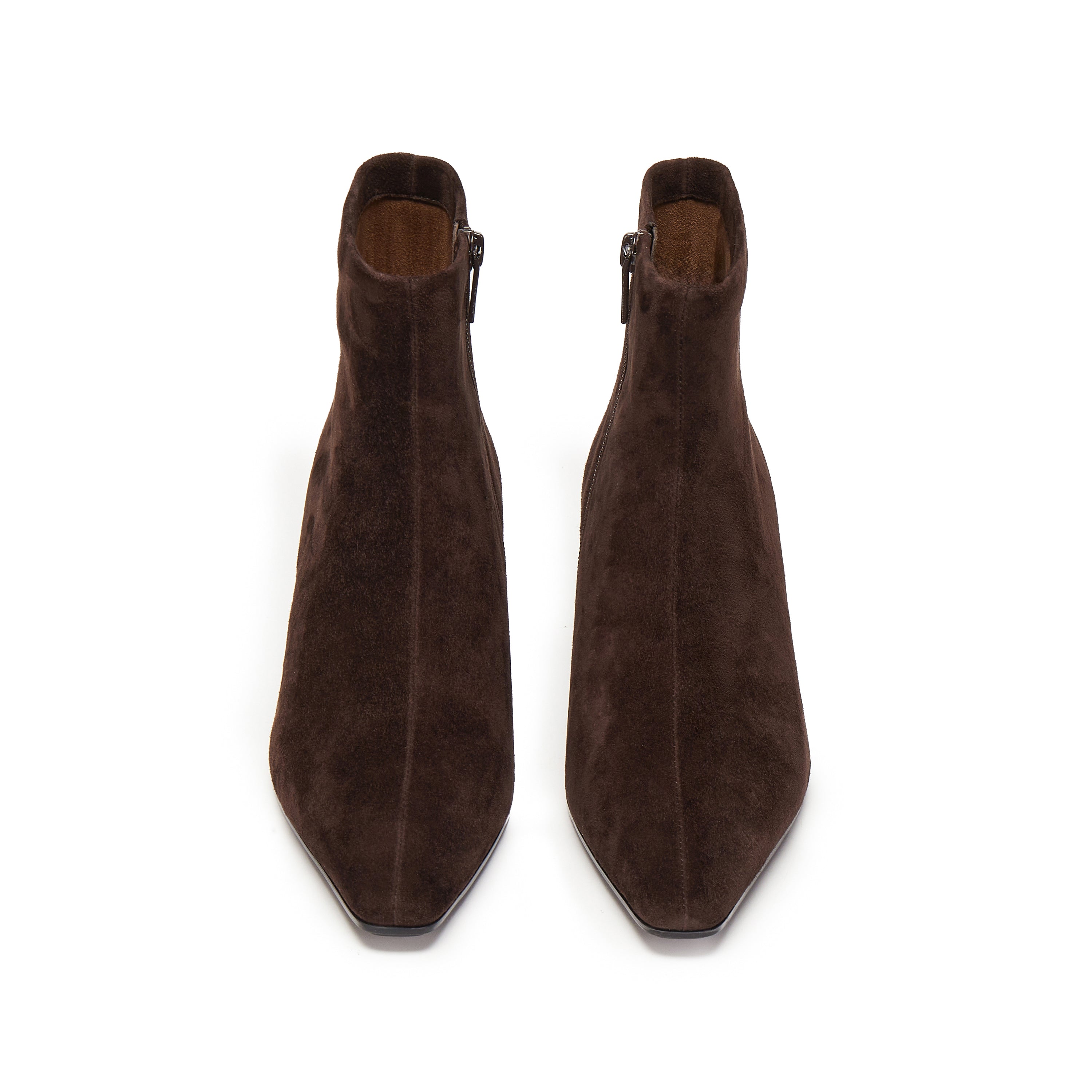 Dark Brown Suede Pointy Heeled Ankle Boots