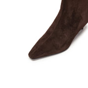 Dark Brown Suede Pointy Heeled Ankle Boots