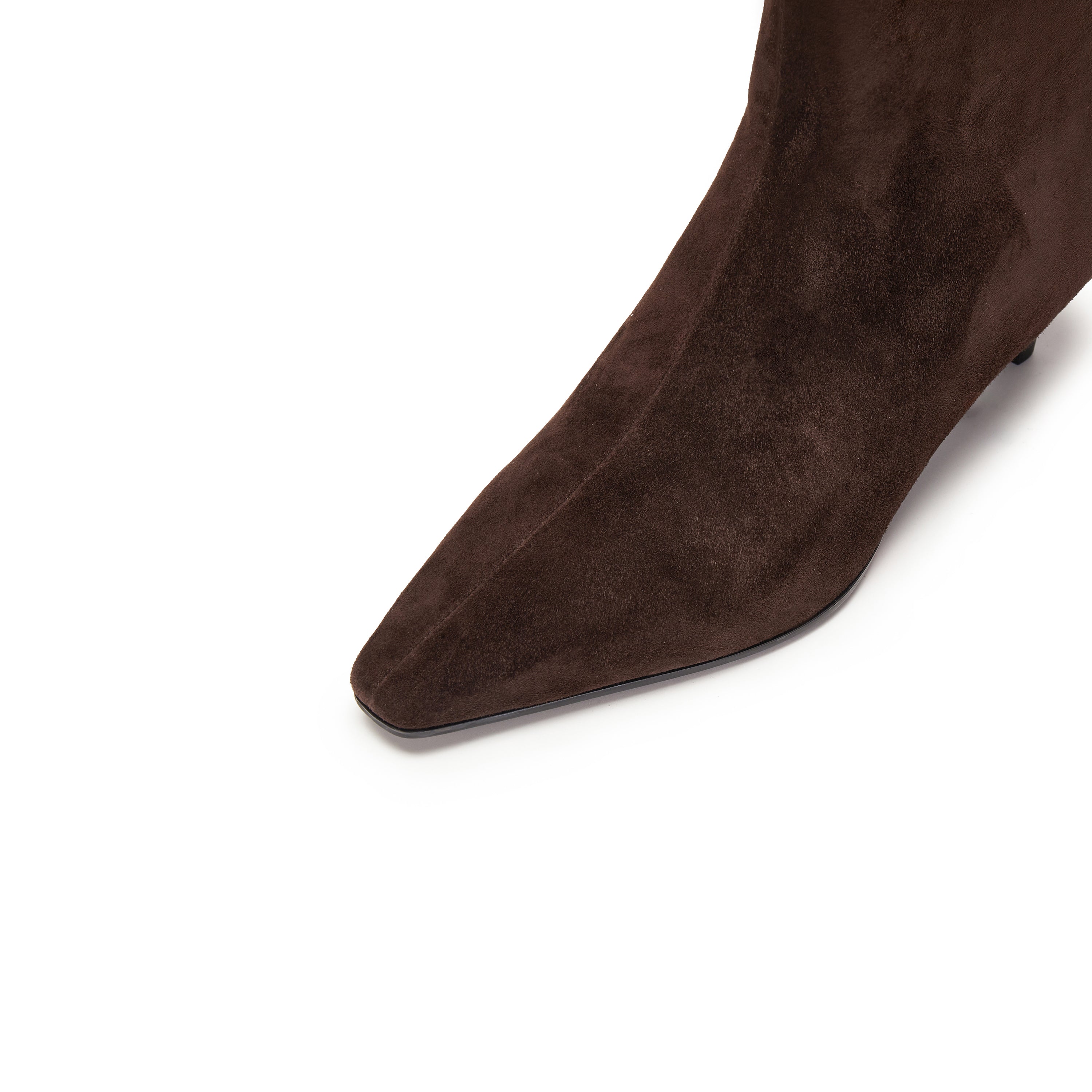 Dark Brown Suede Pointy Heeled Ankle Boots