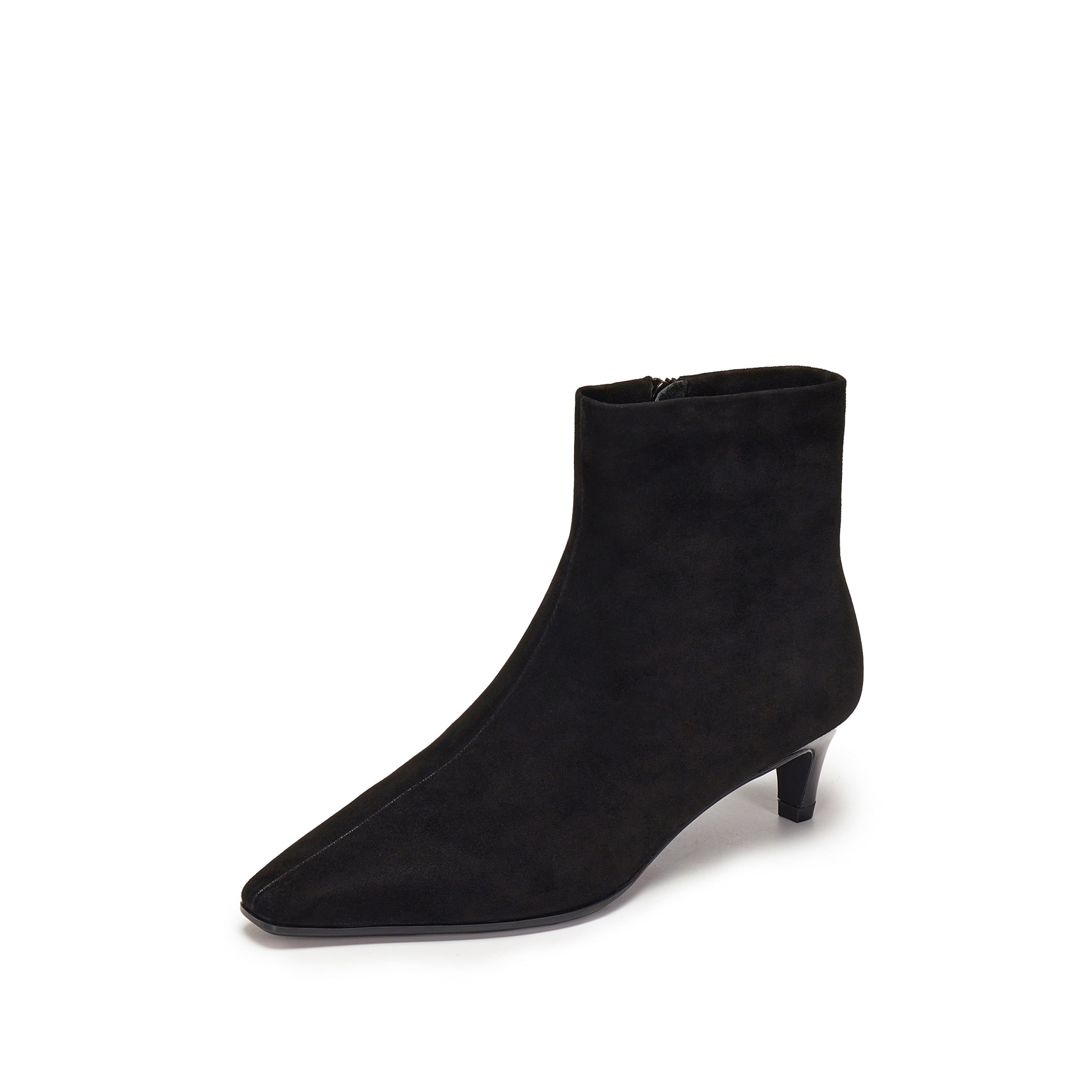 Black Suede Pointy Heeled Ankle Boots