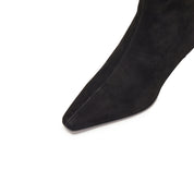 Black Suede Pointy Heeled Ankle Boots
